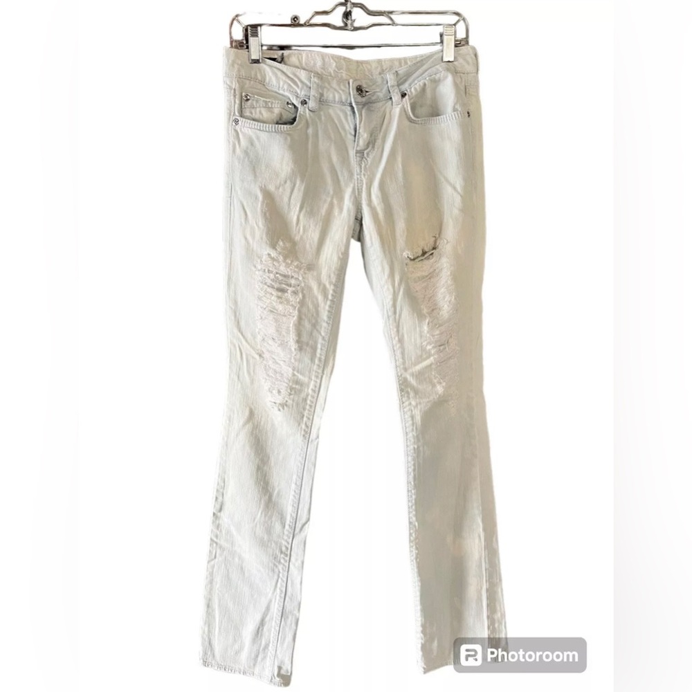 Buffalo Jeans Womens 6/28 White Washed Low Rise Stretch Straight Leg Distressed